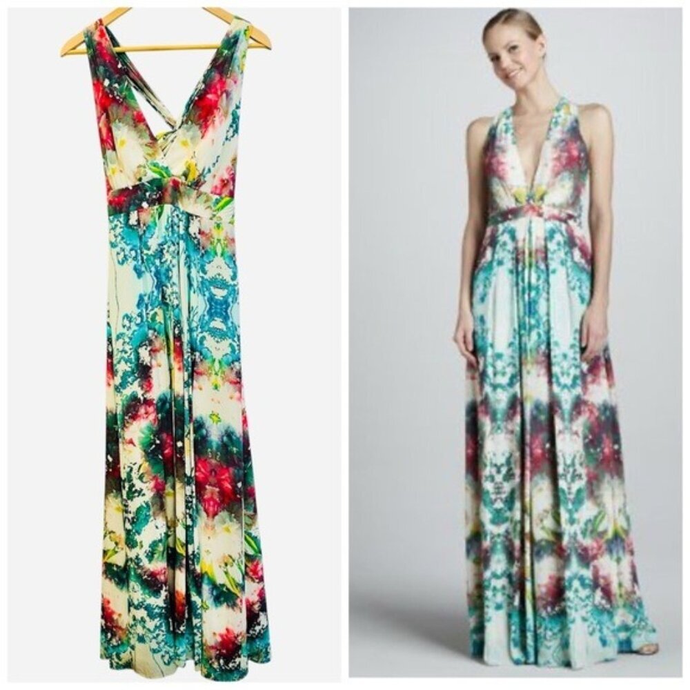 Vintage Y2K Nicole Miller Babydoll Watercolor Maxi Dress Size 2 Made in USA